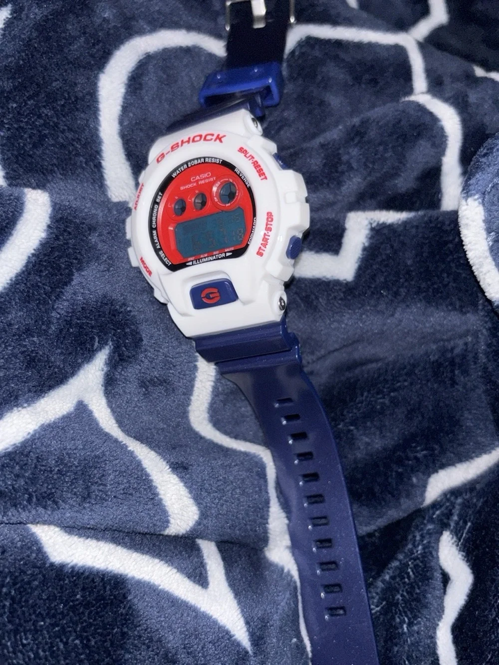 G-Shock White Case Red Dial Blue Strap Digital Sport Watch